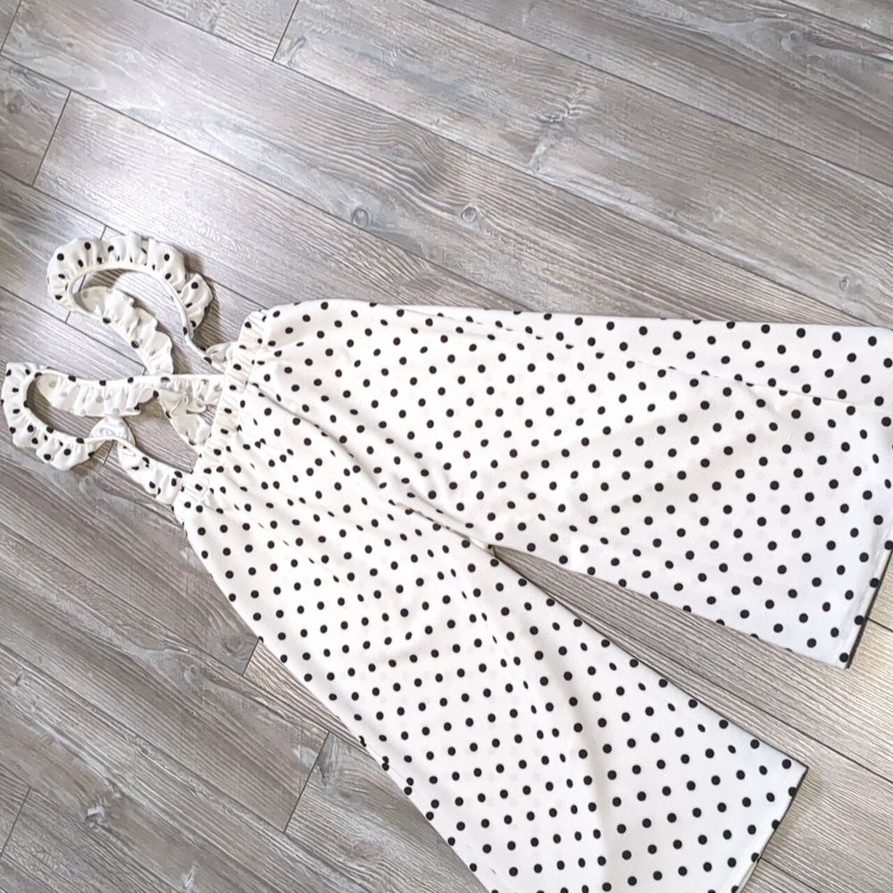 5/$25 Caution to the Wind Girls Polka Dot Ruffle Jumpsuit 11/12